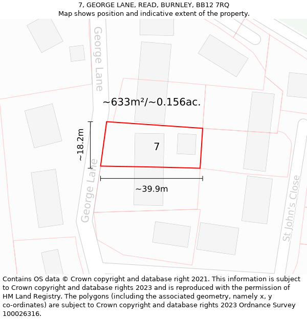 7, GEORGE LANE, READ, BURNLEY, BB12 7RQ: Plot and title map