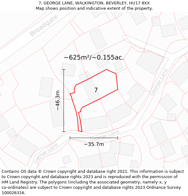 7, GEORGE LANE, WALKINGTON, BEVERLEY, HU17 8XX: Plot and title map