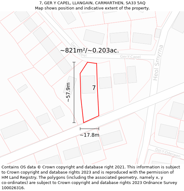 7, GER Y CAPEL, LLANGAIN, CARMARTHEN, SA33 5AQ: Plot and title map