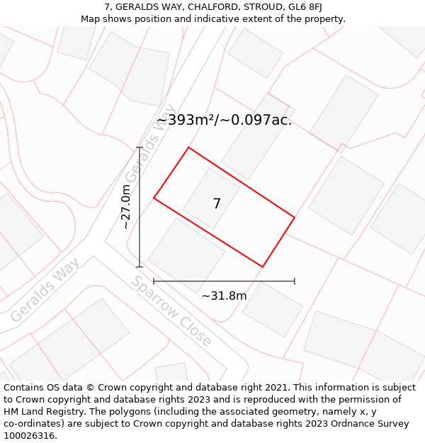 7, GERALDS WAY, CHALFORD, STROUD, GL6 8FJ: Plot and title map