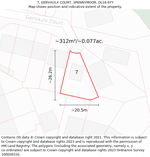 7, GERVAULX COURT, SPENNYMOOR, DL16 6YY: Plot and title map