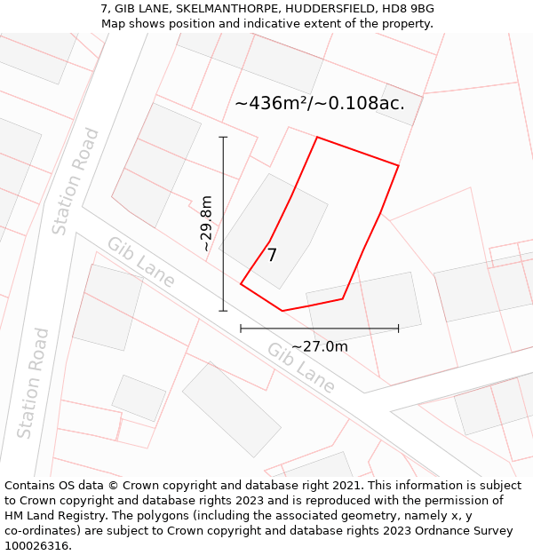 7, GIB LANE, SKELMANTHORPE, HUDDERSFIELD, HD8 9BG: Plot and title map