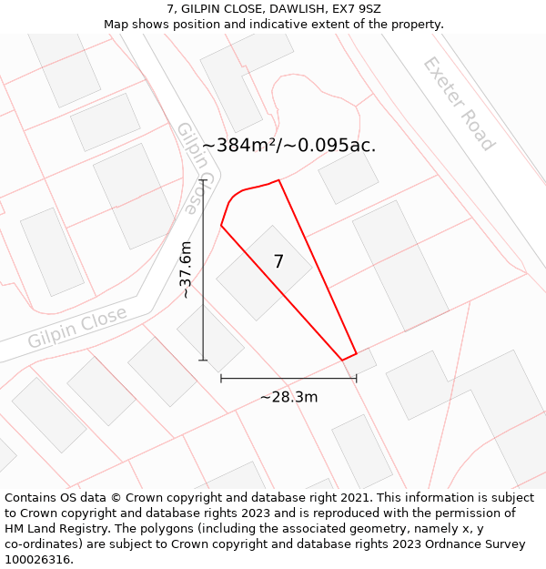 7, GILPIN CLOSE, DAWLISH, EX7 9SZ: Plot and title map