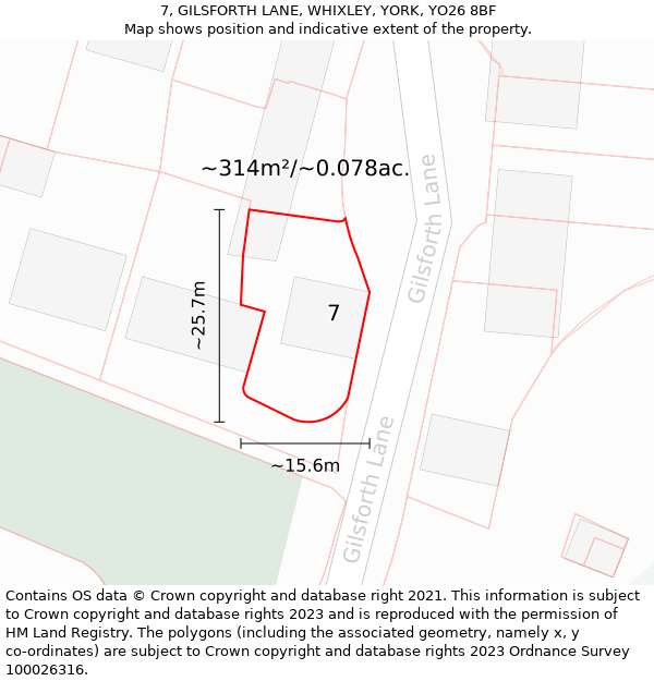 7, GILSFORTH LANE, WHIXLEY, YORK, YO26 8BF: Plot and title map