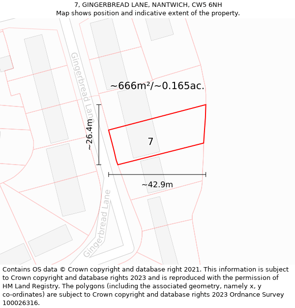 7, GINGERBREAD LANE, NANTWICH, CW5 6NH: Plot and title map