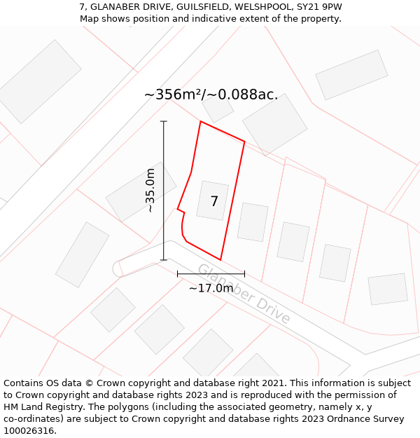 7, GLANABER DRIVE, GUILSFIELD, WELSHPOOL, SY21 9PW: Plot and title map