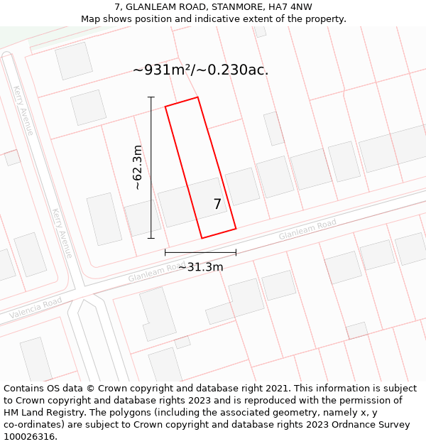 7, GLANLEAM ROAD, STANMORE, HA7 4NW: Plot and title map