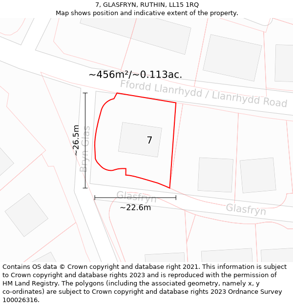 7, GLASFRYN, RUTHIN, LL15 1RQ: Plot and title map