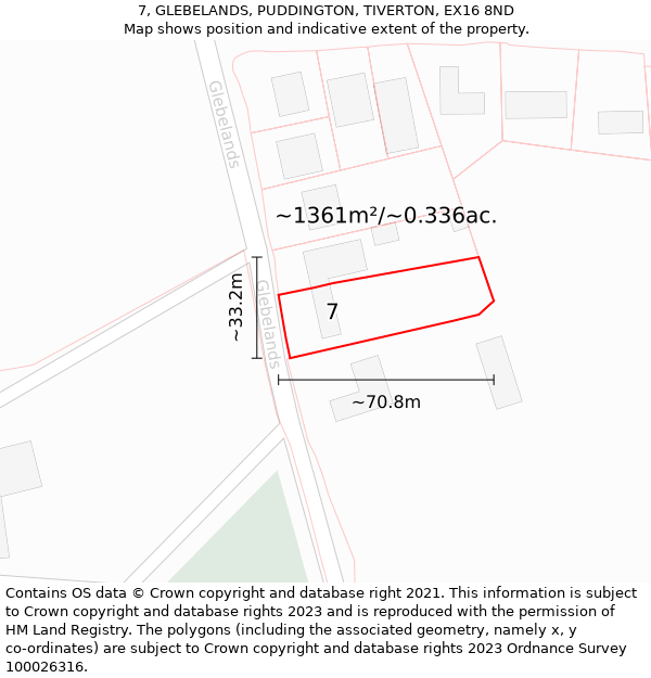 7, GLEBELANDS, PUDDINGTON, TIVERTON, EX16 8ND: Plot and title map