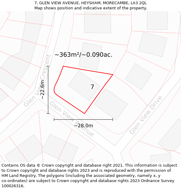 7, GLEN VIEW AVENUE, HEYSHAM, MORECAMBE, LA3 2QL: Plot and title map