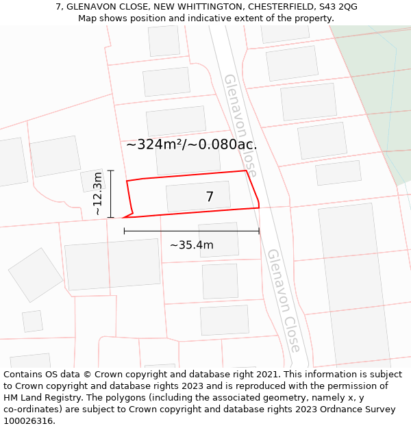 7, GLENAVON CLOSE, NEW WHITTINGTON, CHESTERFIELD, S43 2QG: Plot and title map