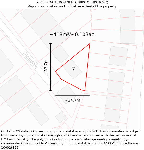 7, GLENDALE, DOWNEND, BRISTOL, BS16 6EQ: Plot and title map