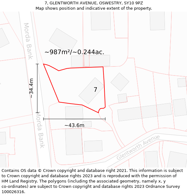 7, GLENTWORTH AVENUE, OSWESTRY, SY10 9PZ: Plot and title map