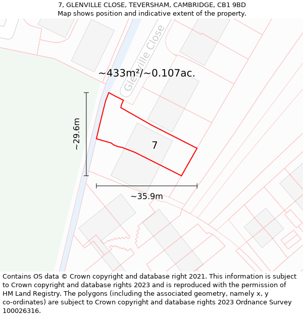 7, GLENVILLE CLOSE, TEVERSHAM, CAMBRIDGE, CB1 9BD: Plot and title map