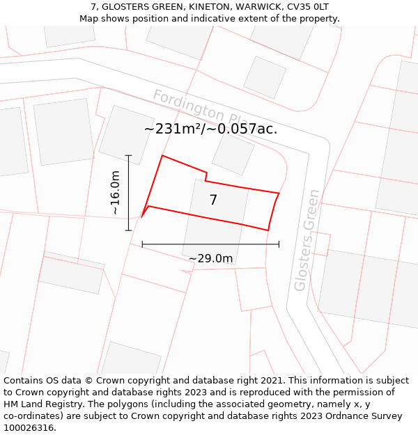 7, GLOSTERS GREEN, KINETON, WARWICK, CV35 0LT: Plot and title map