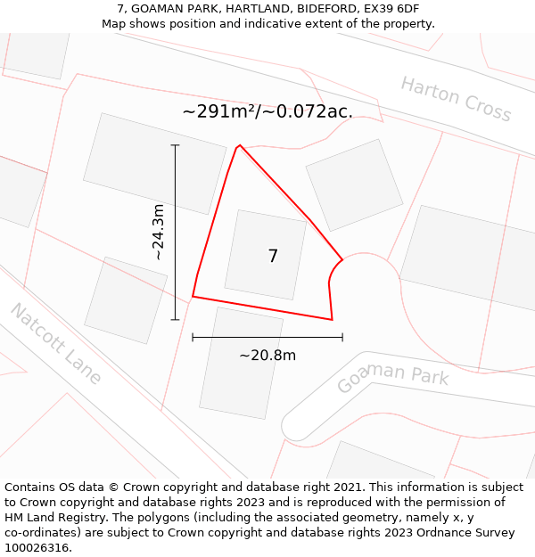 7, GOAMAN PARK, HARTLAND, BIDEFORD, EX39 6DF: Plot and title map