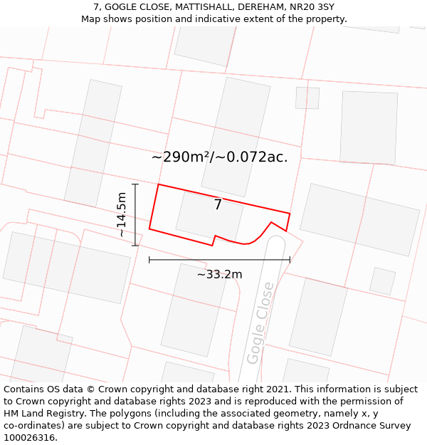 7, GOGLE CLOSE, MATTISHALL, DEREHAM, NR20 3SY: Plot and title map