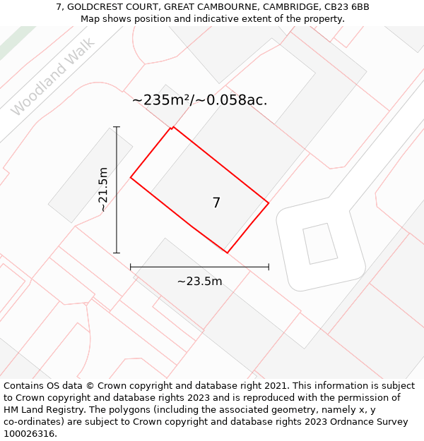 7, GOLDCREST COURT, GREAT CAMBOURNE, CAMBRIDGE, CB23 6BB: Plot and title map