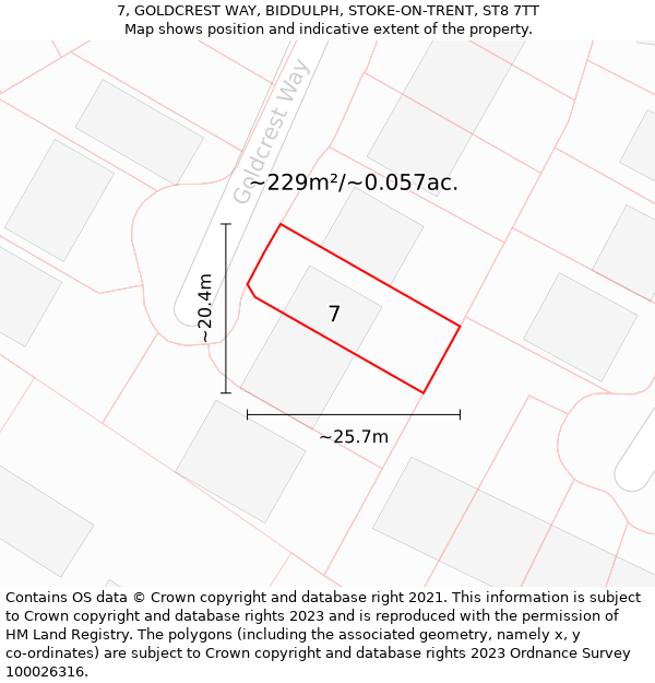 7, GOLDCREST WAY, BIDDULPH, STOKE-ON-TRENT, ST8 7TT: Plot and title map