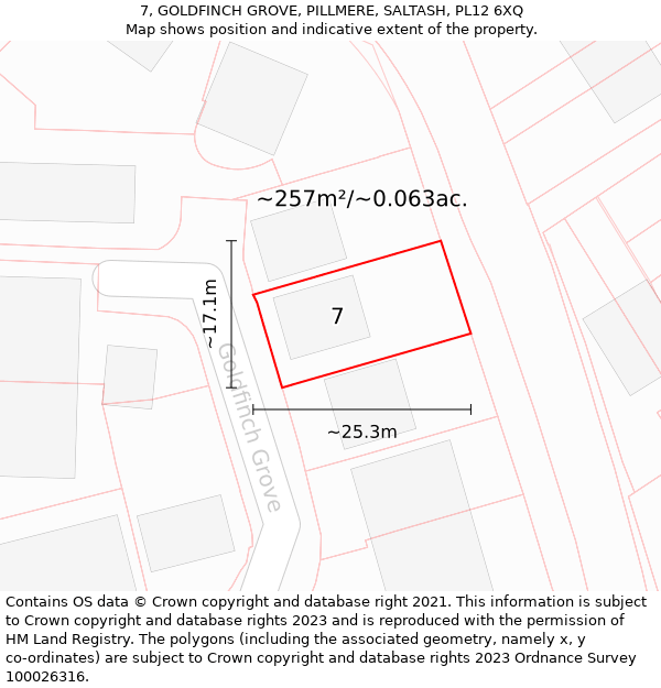 7, GOLDFINCH GROVE, PILLMERE, SALTASH, PL12 6XQ: Plot and title map