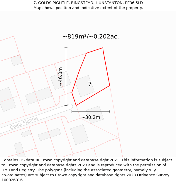 7, GOLDS PIGHTLE, RINGSTEAD, HUNSTANTON, PE36 5LD: Plot and title map