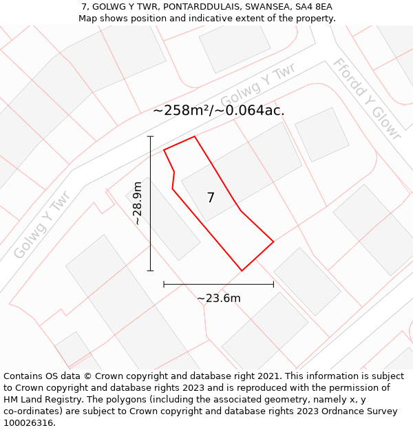 7, GOLWG Y TWR, PONTARDDULAIS, SWANSEA, SA4 8EA: Plot and title map