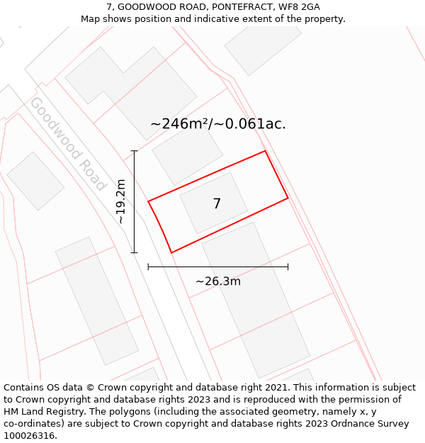 7, GOODWOOD ROAD, PONTEFRACT, WF8 2GA: Plot and title map