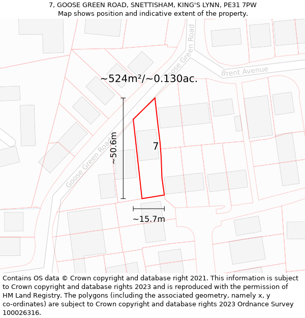 7, GOOSE GREEN ROAD, SNETTISHAM, KING'S LYNN, PE31 7PW: Plot and title map