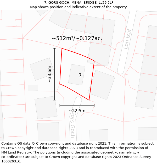7, GORS GOCH, MENAI BRIDGE, LL59 5LF: Plot and title map