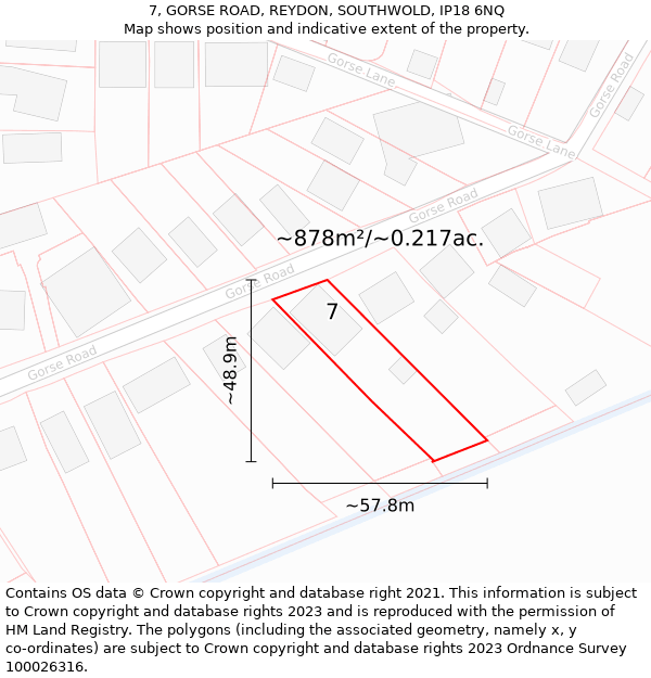 7, GORSE ROAD, REYDON, SOUTHWOLD, IP18 6NQ: Plot and title map