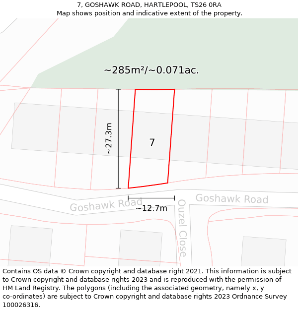 7, GOSHAWK ROAD, HARTLEPOOL, TS26 0RA: Plot and title map