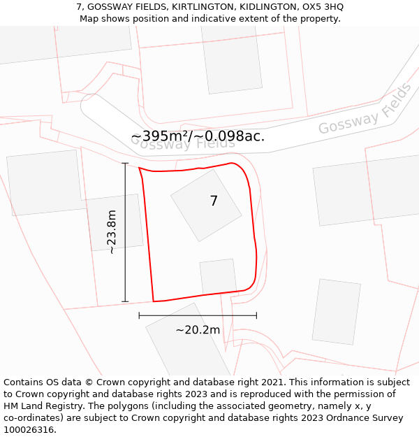 7, GOSSWAY FIELDS, KIRTLINGTON, KIDLINGTON, OX5 3HQ: Plot and title map