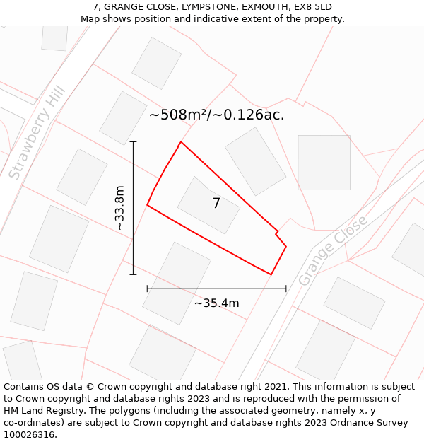 7, GRANGE CLOSE, LYMPSTONE, EXMOUTH, EX8 5LD: Plot and title map