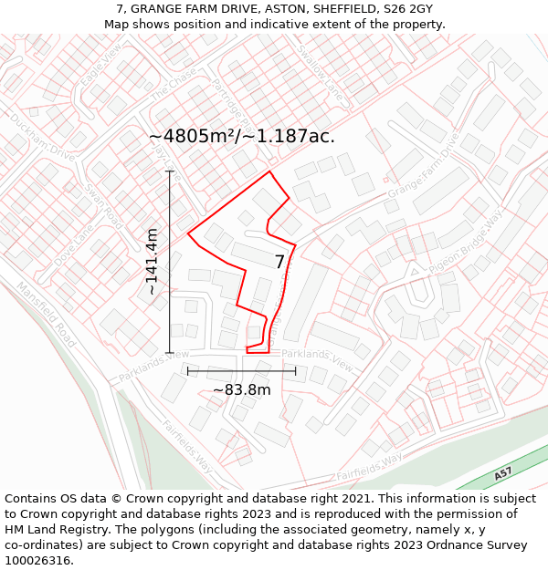 7, GRANGE FARM DRIVE, ASTON, SHEFFIELD, S26 2GY: Plot and title map