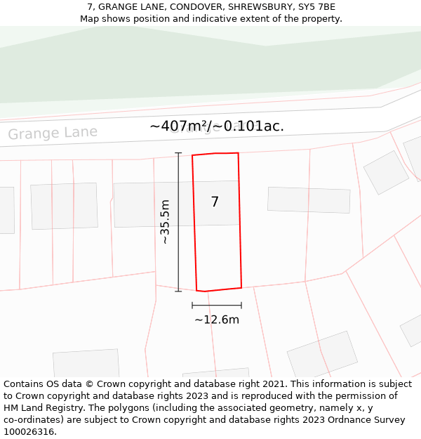 7, GRANGE LANE, CONDOVER, SHREWSBURY, SY5 7BE: Plot and title map