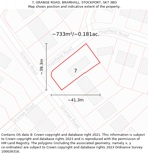 7, GRANGE ROAD, BRAMHALL, STOCKPORT, SK7 3BD: Plot and title map