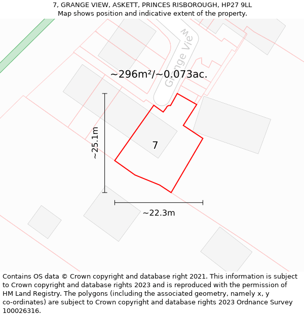 7, GRANGE VIEW, ASKETT, PRINCES RISBOROUGH, HP27 9LL: Plot and title map