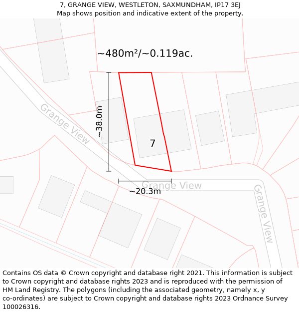 7, GRANGE VIEW, WESTLETON, SAXMUNDHAM, IP17 3EJ: Plot and title map