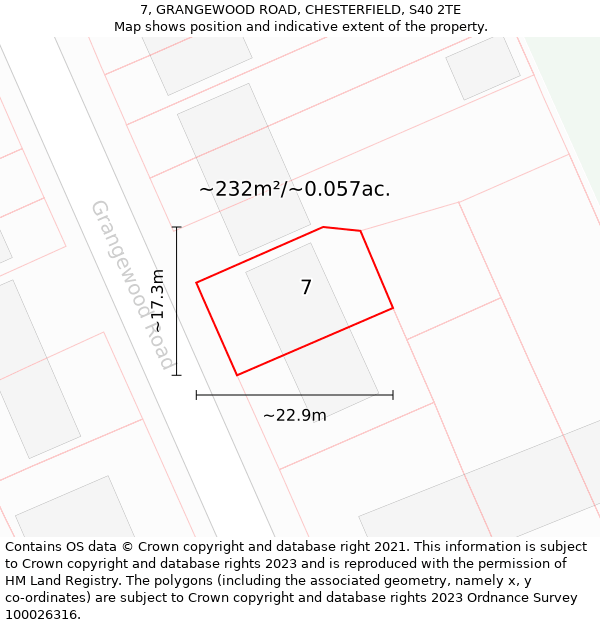 7, GRANGEWOOD ROAD, CHESTERFIELD, S40 2TE: Plot and title map