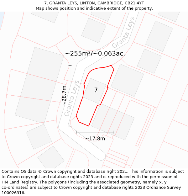 7, GRANTA LEYS, LINTON, CAMBRIDGE, CB21 4YT: Plot and title map