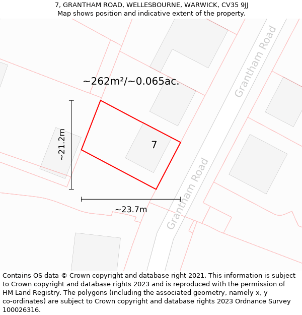 7, GRANTHAM ROAD, WELLESBOURNE, WARWICK, CV35 9JJ: Plot and title map