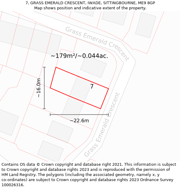 7, GRASS EMERALD CRESCENT, IWADE, SITTINGBOURNE, ME9 8GP: Plot and title map