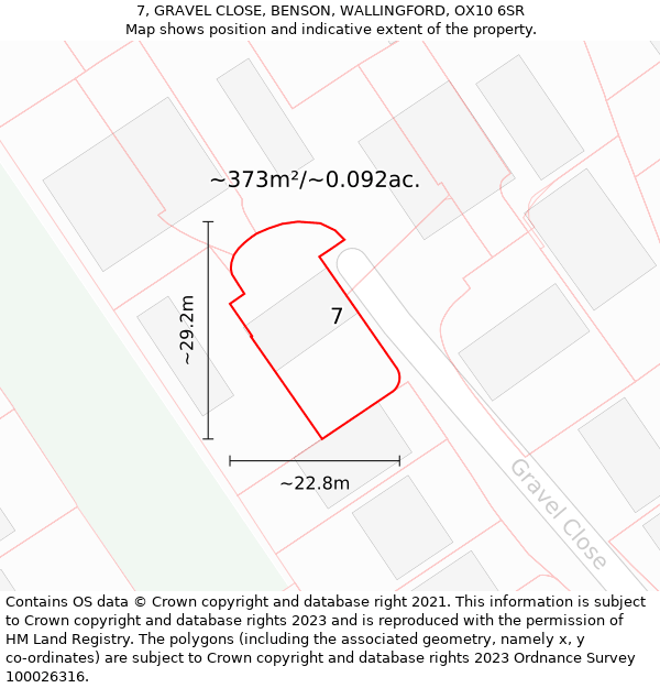 7, GRAVEL CLOSE, BENSON, WALLINGFORD, OX10 6SR: Plot and title map