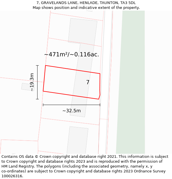 7, GRAVELANDS LANE, HENLADE, TAUNTON, TA3 5DL: Plot and title map