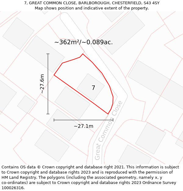 7, GREAT COMMON CLOSE, BARLBOROUGH, CHESTERFIELD, S43 4SY: Plot and title map