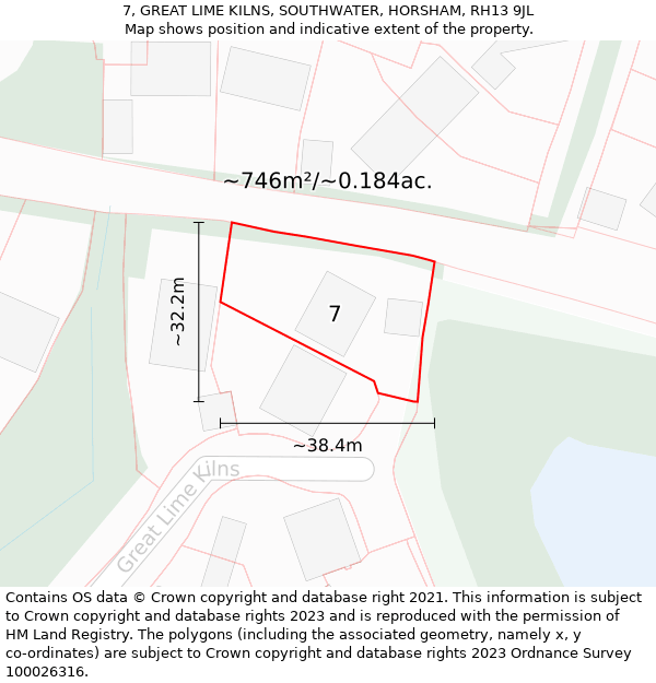 7, GREAT LIME KILNS, SOUTHWATER, HORSHAM, RH13 9JL: Plot and title map
