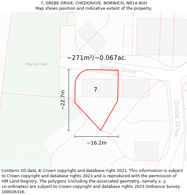 7, GREBE DRIVE, CHEDGRAVE, NORWICH, NR14 6GH: Plot and title map