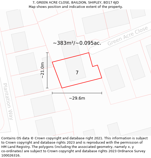 7, GREEN ACRE CLOSE, BAILDON, SHIPLEY, BD17 6JD: Plot and title map