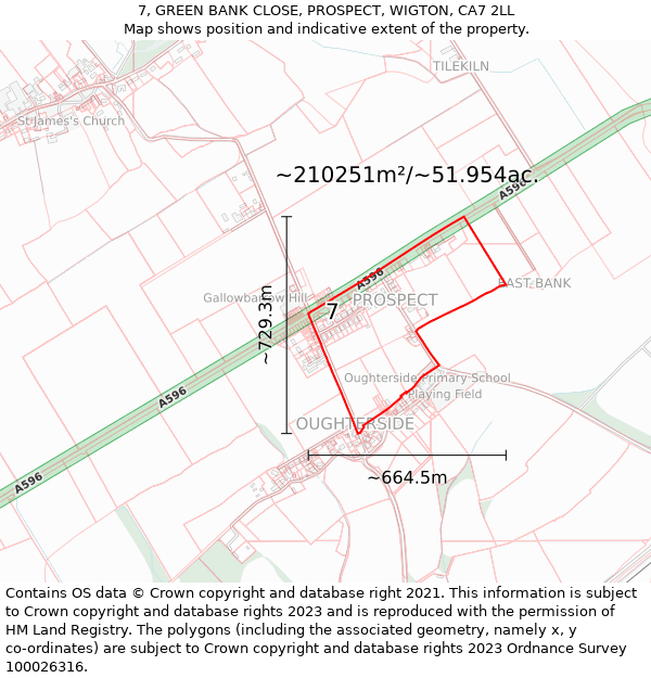 7, GREEN BANK CLOSE, PROSPECT, WIGTON, CA7 2LL: Plot and title map