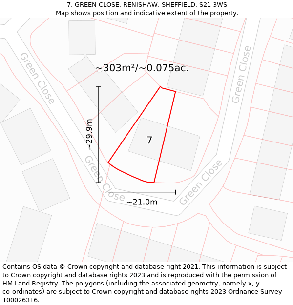 7, GREEN CLOSE, RENISHAW, SHEFFIELD, S21 3WS: Plot and title map